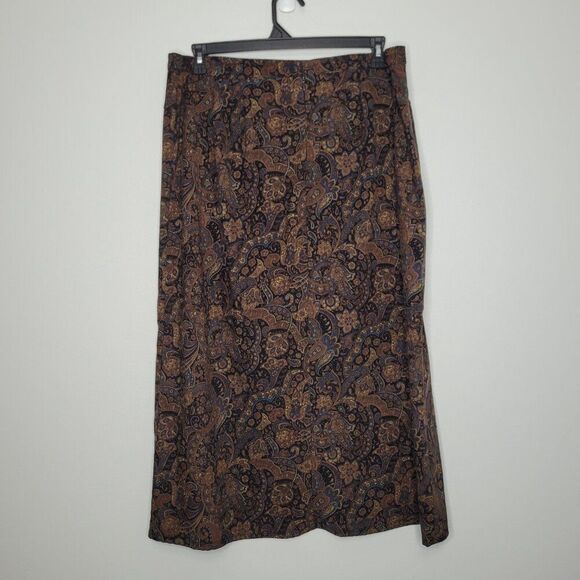 Vintage y2k notations brown black paisley print midi witchy goblincore skirt 1x - Picture 2 of 5
